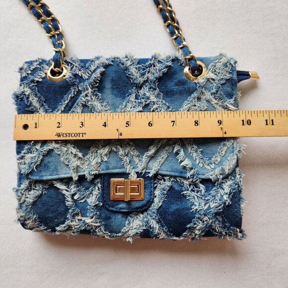 M. Marco MKP Quilted Distressed Denim Jean Handbag Crossbody Gold Chain Y2K 90s - Picture 12 of 12